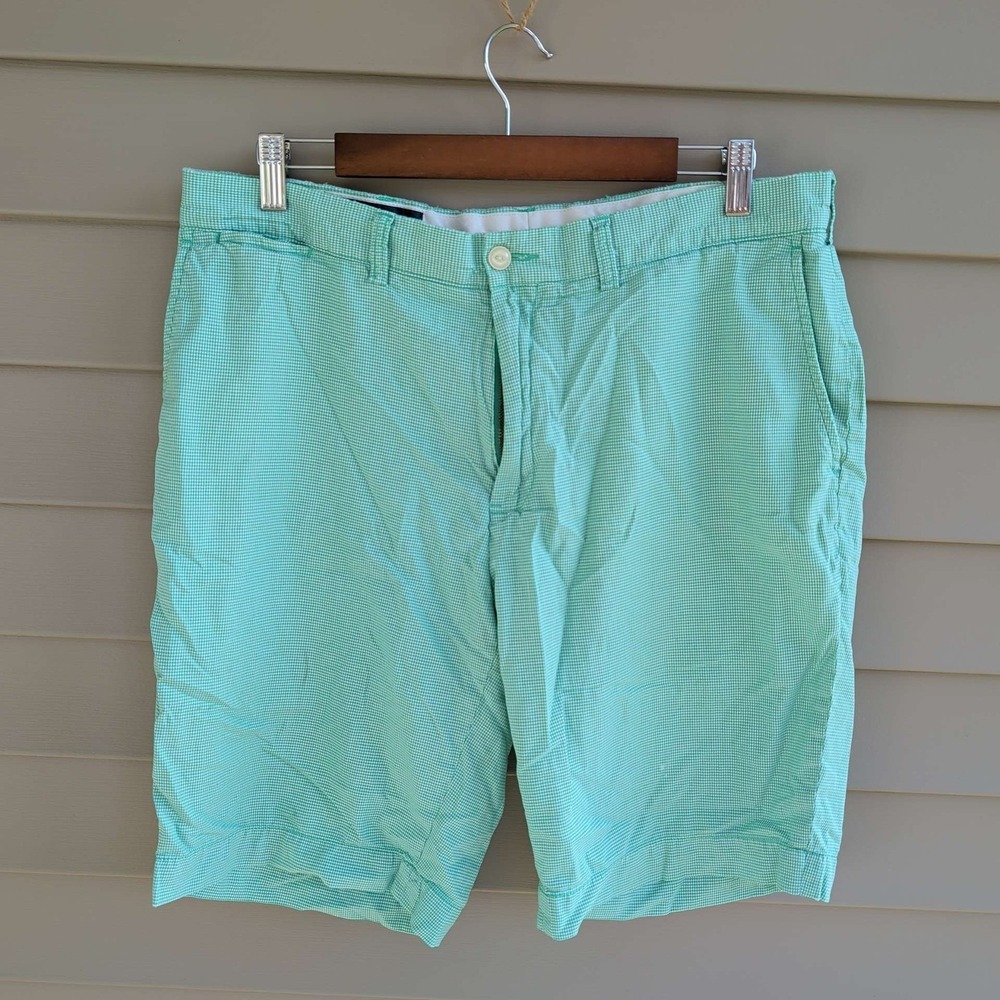 Polo Ralph Lauren Chino Shorts Mens 36 Green Gingham Micro Check